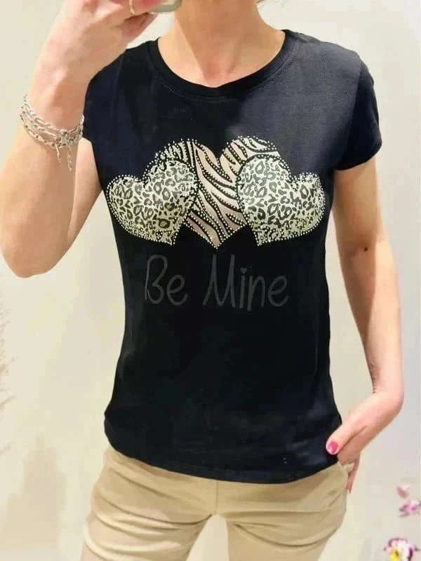 Mooi zwart dames T-shirt met hart en strass steentjes maat 34/38 – photo 2